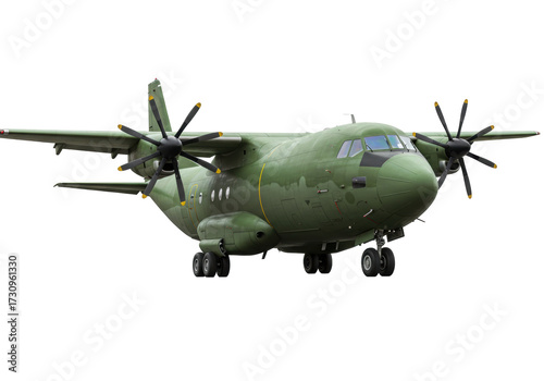 Tableau sur toile Green military transport aircraft isolated PNG, turboprop airplane for cargo and