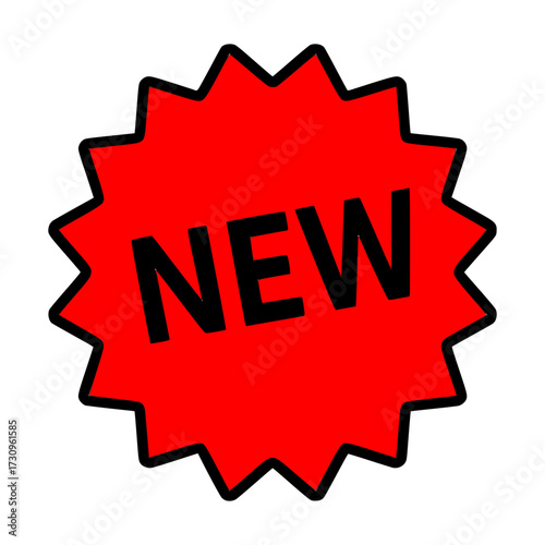 Bold red burst graphic shouting 'NEW' for attention grabbing marketing, promotion, and sales announcements, perfect for impactful retail or digital campaigns