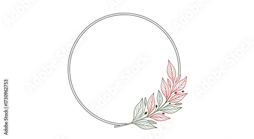 A festive circular wreath adorned with delicate red and green leaves symbolizing seasonal joy and natural beauty.