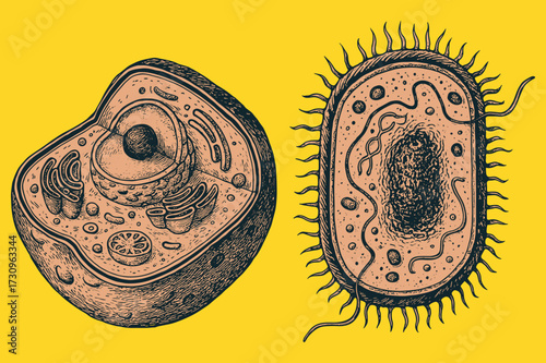 Engraving of Cells and Microbes – Retro Microbiology Vintage Illustration