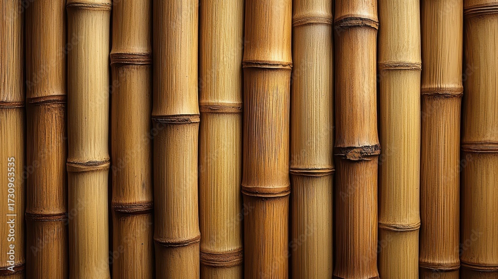 Fototapeta premium Natural horizontal bamboo grain texture background vertical stalks seamless pattern eco-friendly sustainable material web design wood fiber surface