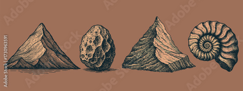 Engraving of Fossils and Rocks – Retro Geology Set