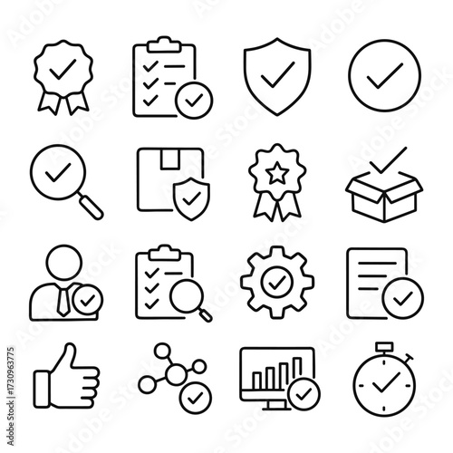 Quality certification badge icon collection. Outline symbols. Line design