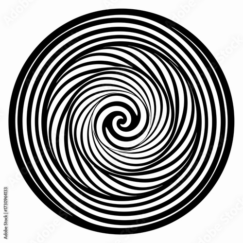Black and white optical illusion spiral vortex pattern silhouette isolated on white background