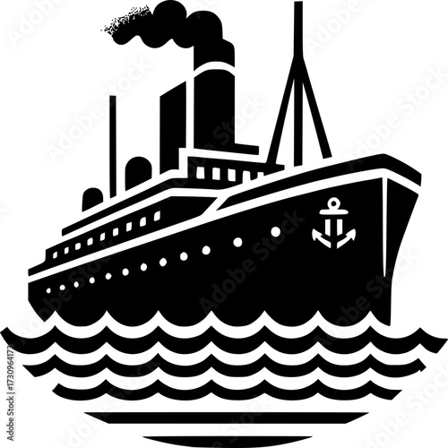 Vintage Ocean Liner Silhouette: This image showcases a classic ocean liner, its form elegantly defined against the backdrop of the sea. It exudes a sense of classic sea travel.