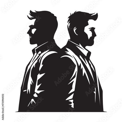 Two men facing away from each other silhouette profile