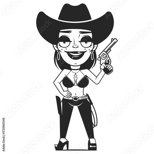 pinup girl cowgirl cowboy head face illustration vector