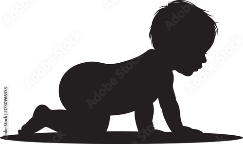 Black silhouette of a baby crawling on a white background infant child 1