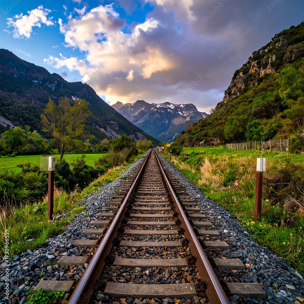 Fototapeta premium Scenic train tracks through valley
