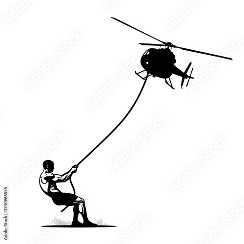 Helicopter rescue vector illustration of a man being lifted up