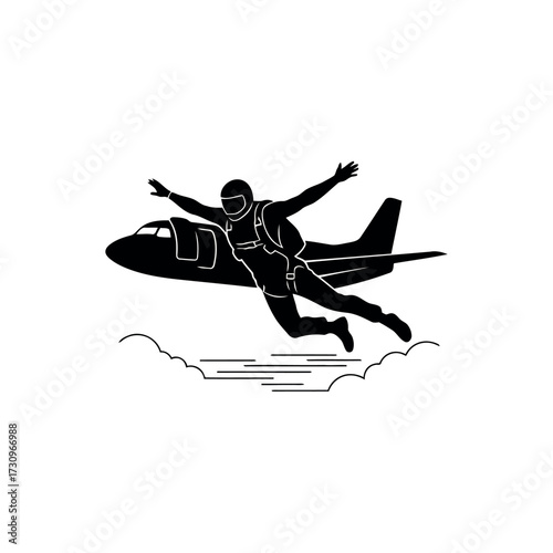 Skydiving Adventure Silhouette Featuring Airplane and Skydiver in Mid Air
