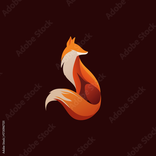 Elegant stylized fox logo illustration with vibrant orange and brown geometric shapes on a dark background, modern animal design icon.