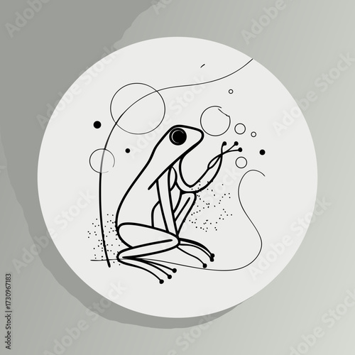 Minimalist continuous line art frog illustration. Modern abstract amphibian animal graphic design in black and white on a clean background.