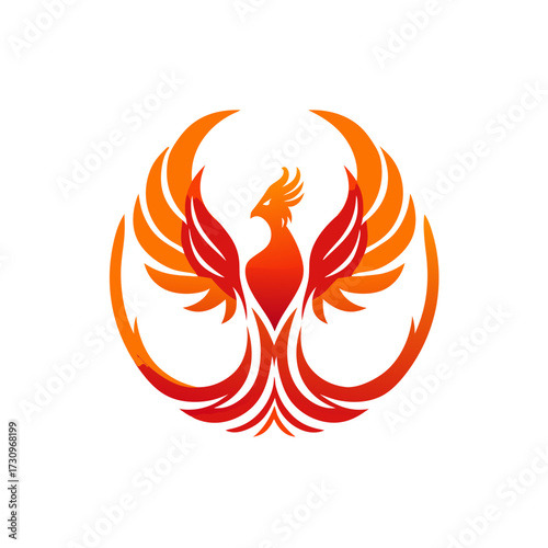 Vibrant Phoenix bird icon illustration, mythical fire bird logo design representing rebirth, strength, and triumph. Modern vector graphic.