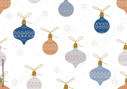 Seamless pattern with Christmas balls. Bright holiday background. Colorful design for New Year design. Texture for winter holidays. Christmas and New year greetings pattern