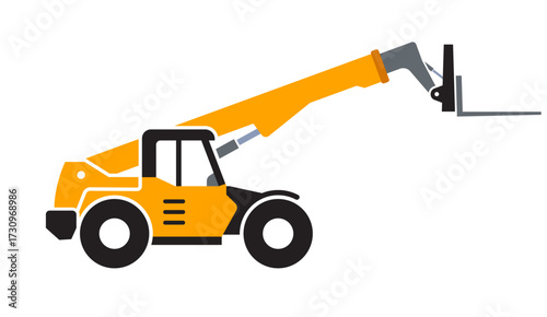 simple construction loader handler boom lift truck yellow construction vehicle symbol side view icon vector isolated on transparent background