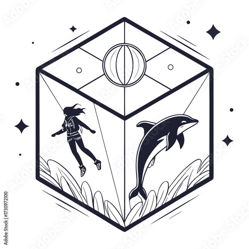Diver and Dolphin in Geometric Harmony