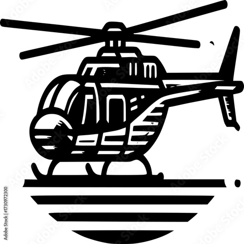 Helicopter illustration: A sleek monochrome illustration of a helicopter, poised with its rotors ready, depicts a classic mode of aerial transport.