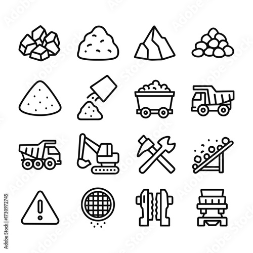Crystal and precious stone mineral icons. Outline symbols. Line design