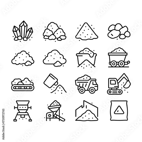 Mineral and gemstone collection icons. Outline symbols. Line design