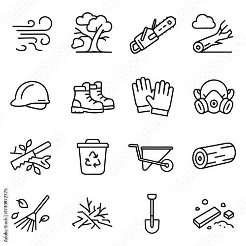 Emergency storm damage restoration vector icon set. Outline symbols. Line design