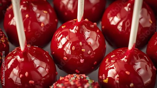 Glossy red candy apples close-up