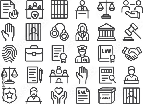 Legal System and Justice Icon set illustration vector pack