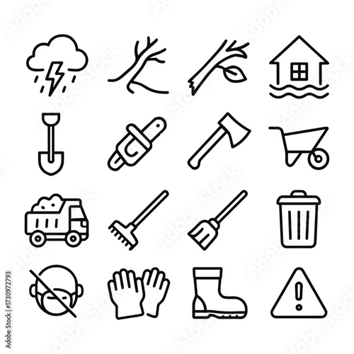 Wallpaper Mural Weather damage cleanup and repair service icons collection. Outline symbols. Line design Torontodigital.ca