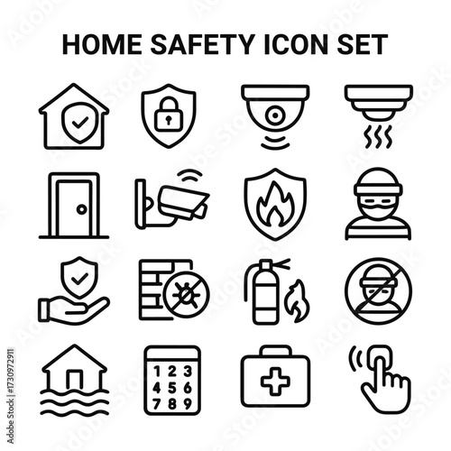 Home safety icons vector set. Outline symbols. Line design