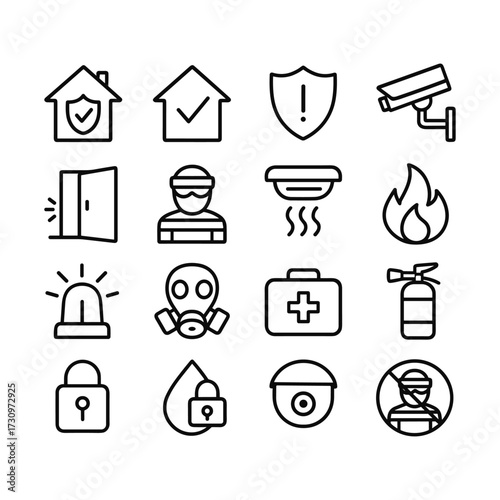 House security icons collection. Outline symbols. Line design