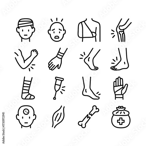 Sports medicine icons collection. Outline symbols. Line design