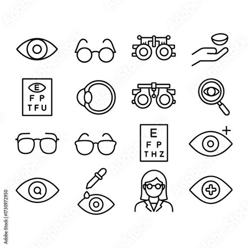 Eye care medical icons. Outline symbols. Line design
