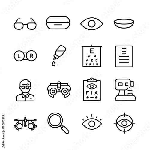 Vision care icons vector set. Outline symbols. Line design