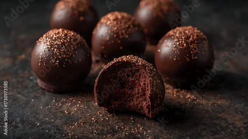 Dark chocolate truffles close-up