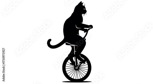 Silhouette of a cat riding a unicycle feline animal