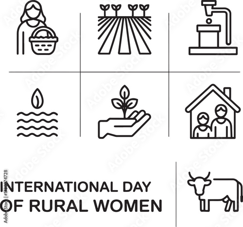 International Day of Rural Women icon set, modern line art style