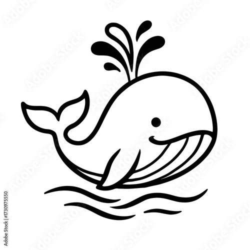 Cartoon Whale Vector Icon - Spouting Water, Cute Marine Animal Graphic