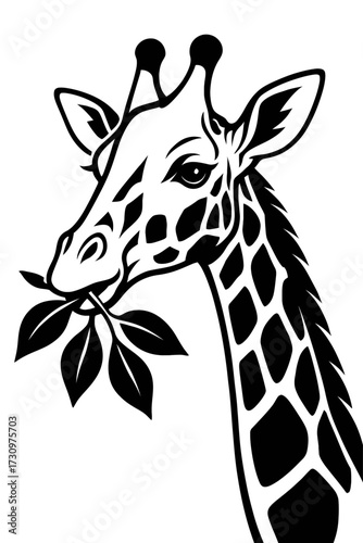 Giraffe Head Vector Illustration - African Safari Animal Eating Leaves Graphic