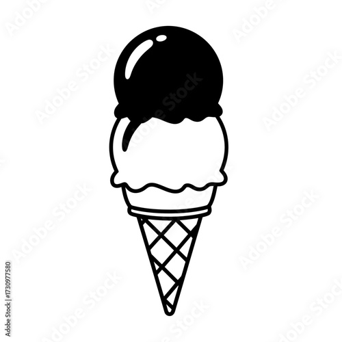 Ice cream cone, black and white illustration