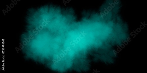 Hand made Abstract teal smoke cloud on a black background perfect for adding a mysterious or ethereal element to your designs
