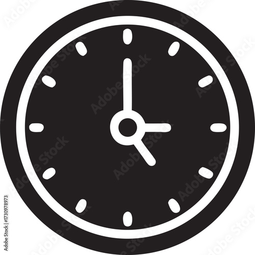 Simple black and white clock face icon symbolizing time management and schedules