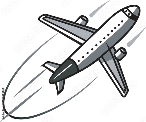 Dynamic airplane in flight capturing motion and speed through the sky