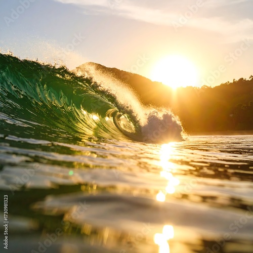 Golden sunset ocean wave