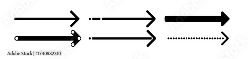 Arrow right black set icon in flat. Sign on white backdrop. Vector