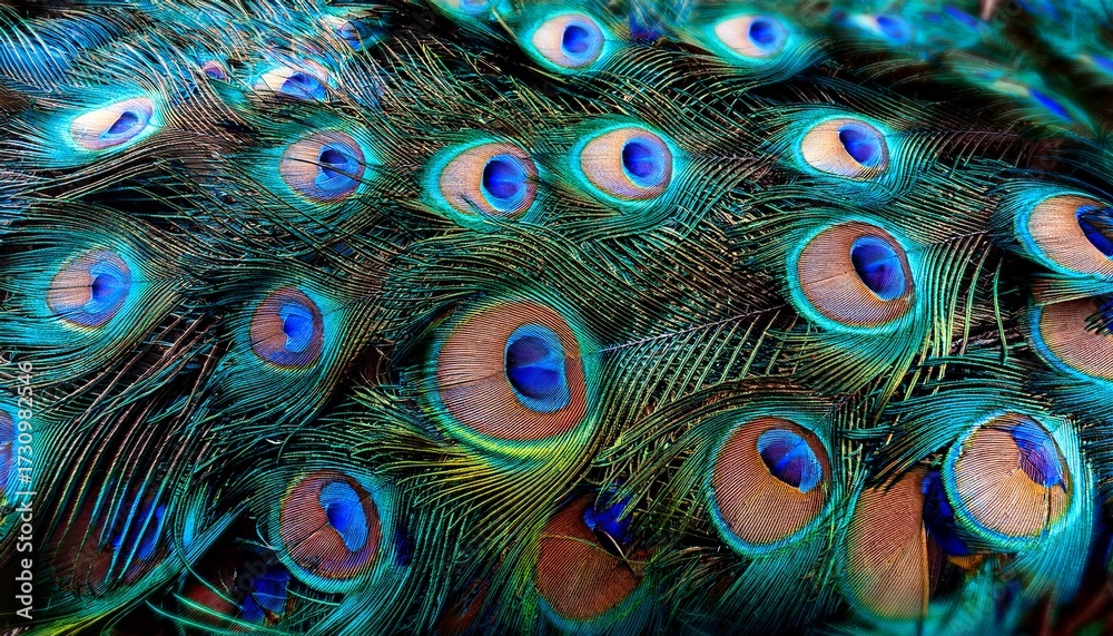 Obraz premium Closeup Peacock Feathers Beautiful Background Wallpaper Texture