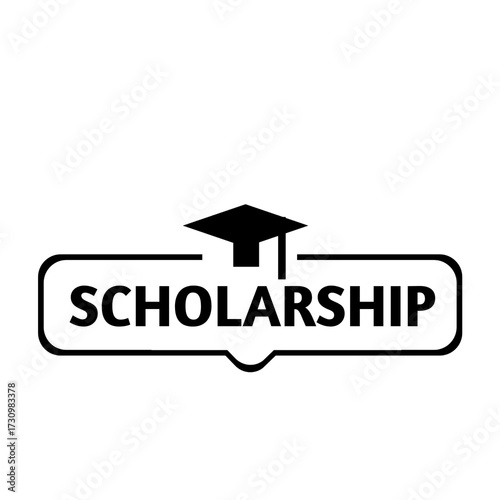 Scholarship Vector with graduation cap icon. Scholarship text with graduation cap icon.  Scholarship vector. 