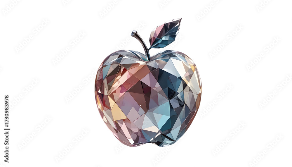Fototapeta premium A faceted crystal apple isolated on transparent background with a shiny surface