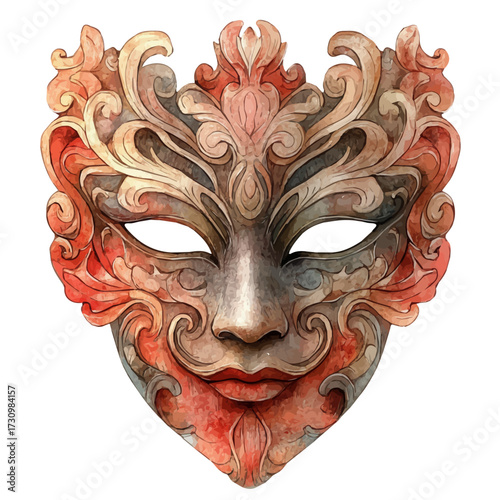 watercolor of Wooden Mask, vector, isolated on a white background.
