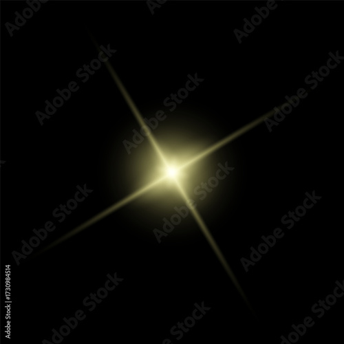 Golden sparkle lights, flashing lights, light effects, sunlight lens flare, glowing ray beams, sparkling starsicon on black background.