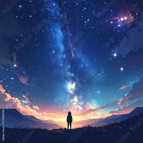 Person gazing at night sky